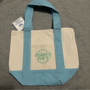 Trader Joe's Mini Canvas Tote Bag in Cream & Blue